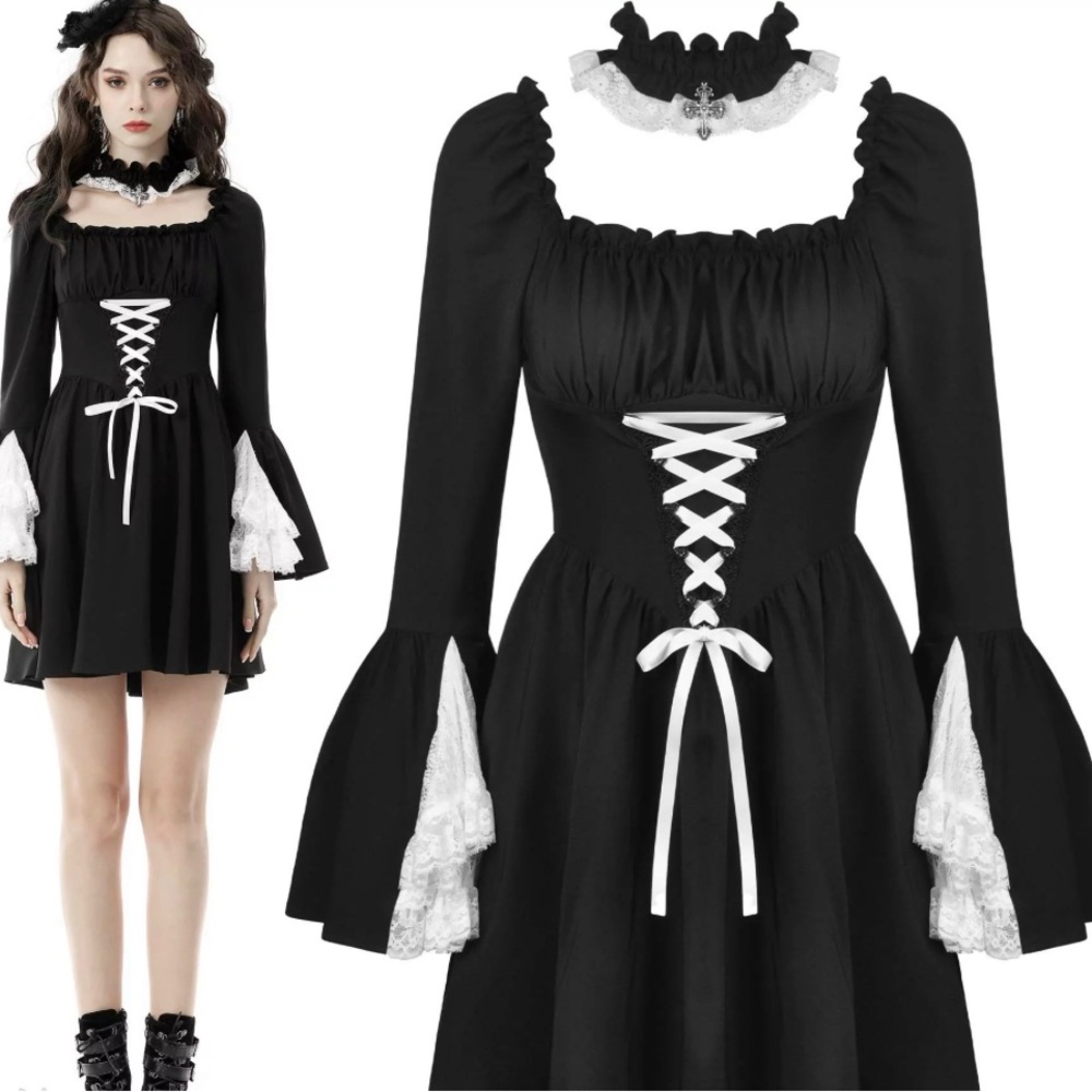 Dark in Love black and white corset long sleeve ruffle dress